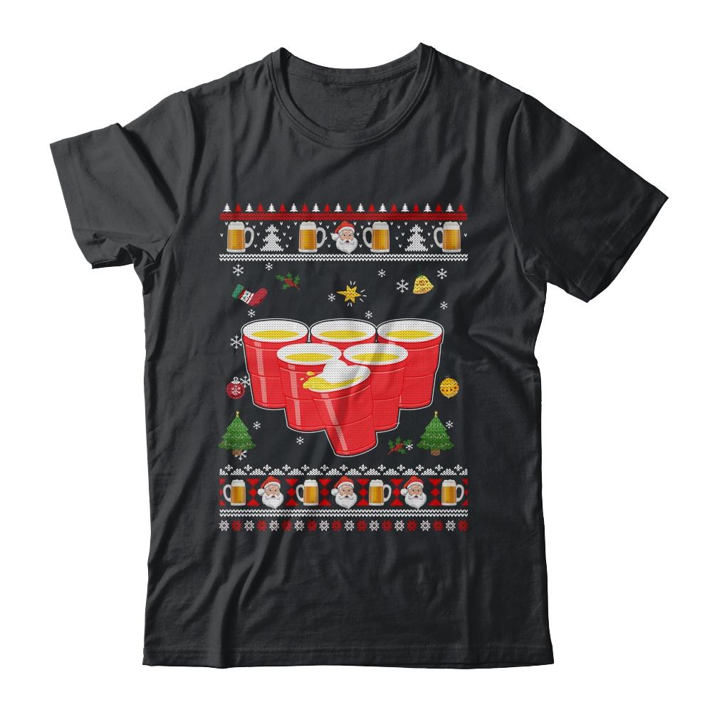 Beer Pong Drinking Game Ugly Christmas Sweater Funny Gift-T-Shirt & Sweatshirt-Classic T-Shirt-Black