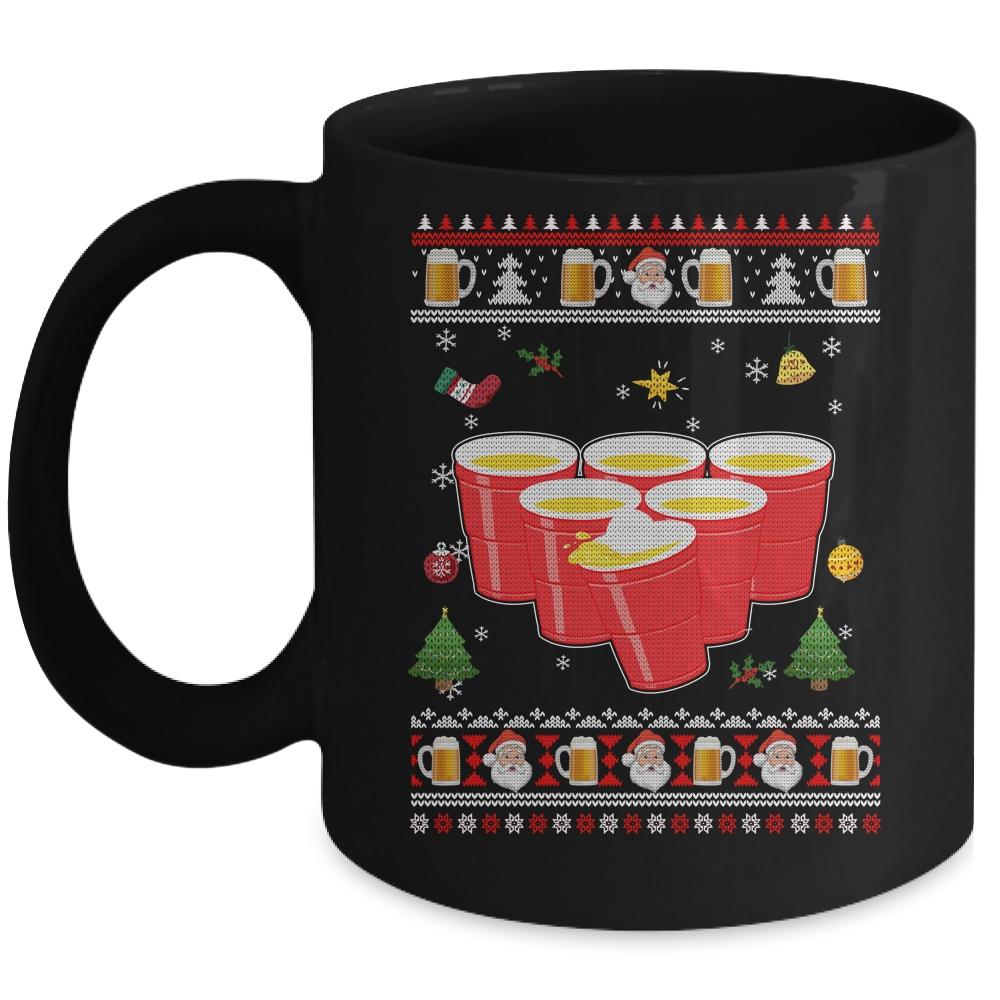 Beer Pong Drinking Game Ugly Christmas Sweater Funny Gift Mug-Coffee Mug-Mug-Black