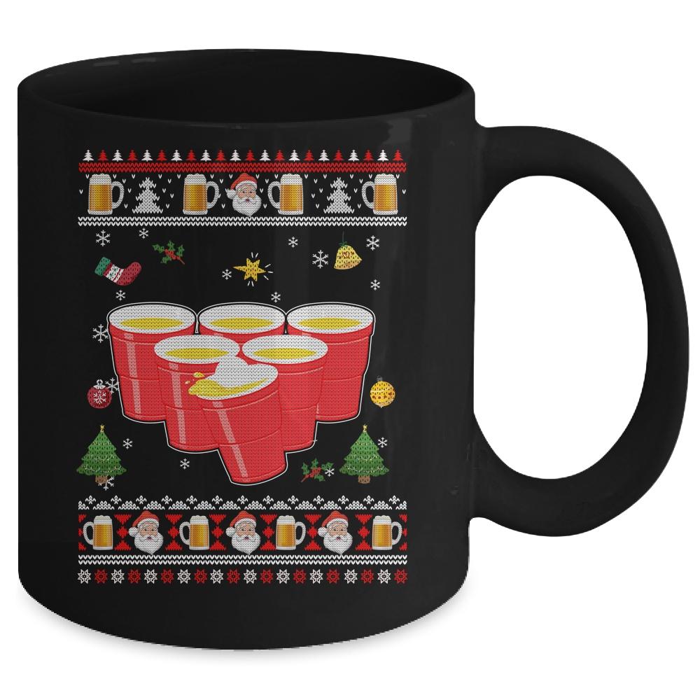 Beer Pong Drinking Game Ugly Christmas Sweater Funny Gift Mug-Coffee Mug-Mug-Black