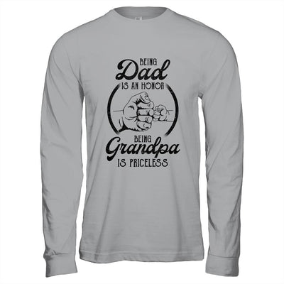 Being Dad Is An Honor Being Grandpa Is Priceless Vintage-T-Shirt & Hoodie-Long Sleeve T-Shirt-Sport Grey
