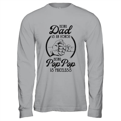 Being Dad Is An Honor Being Pop Pop Is Priceless Vintage-T-Shirt & Hoodie-Long Sleeve T-Shirt-Sport Grey