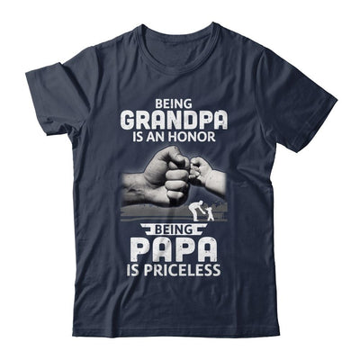 Being Grandpa Is An Honor Being Papa Is Priceless Father-T-Shirt & Hoodie-Classic T-Shirt-Navy