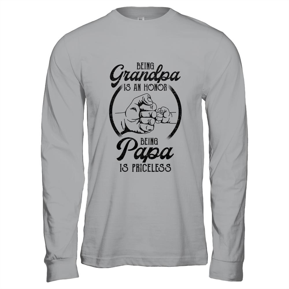 Being Grandpa Is An Honor Being Papa Is Priceless Father Day-T-Shirt & Hoodie-Long Sleeve T-Shirt-Sport Grey