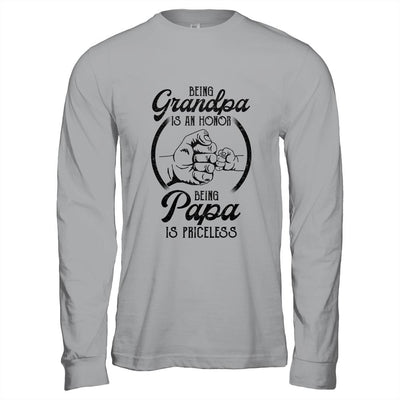 Being Grandpa Is An Honor Being Papa Is Priceless Father Day-T-Shirt & Hoodie-Long Sleeve T-Shirt-Sport Grey