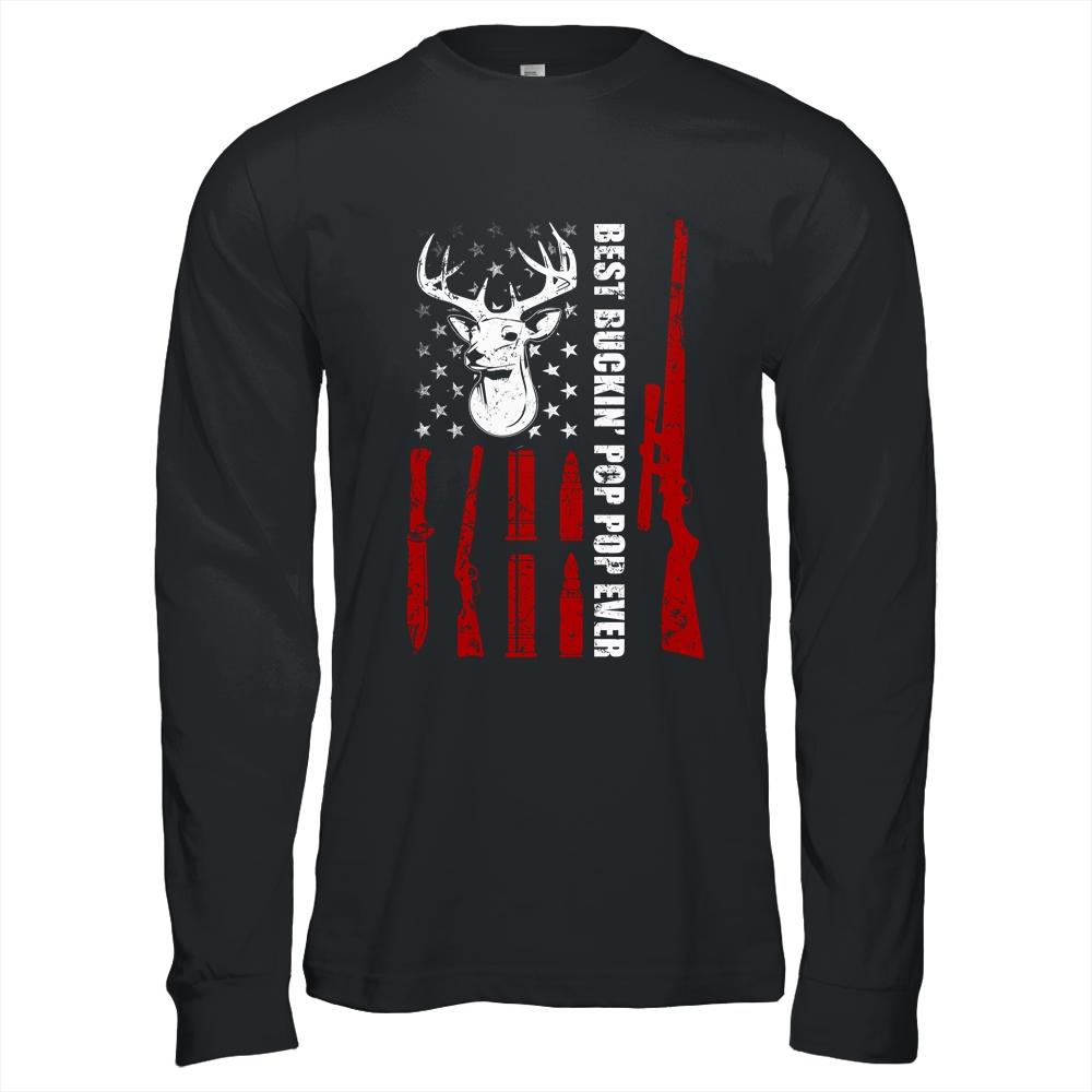 Best Buckin' Pop Pop Ever Deer Hunting Papa Fathers Day-T-Shirt & Hoodie-Long Sleeve T-Shirt-Black
