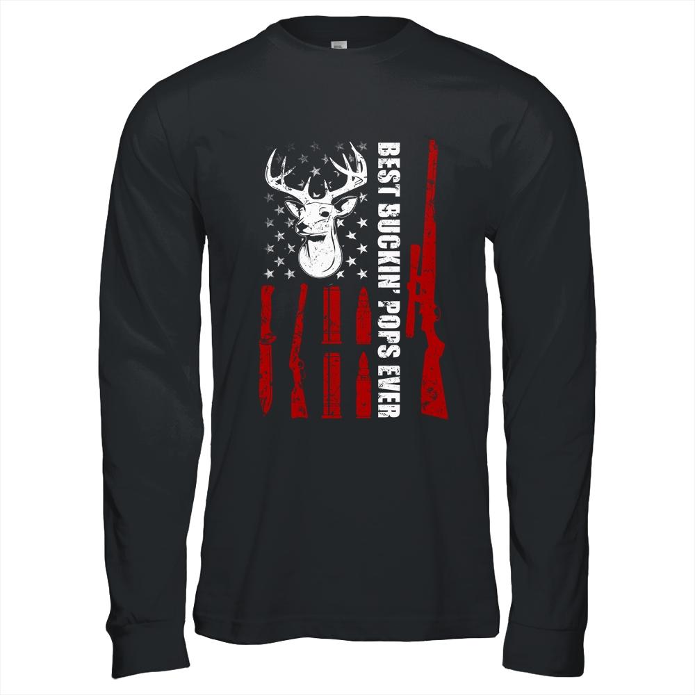 Best Buckin' Pops Ever Deer Hunting Papa Fathers Day-T-Shirt & Hoodie-Long Sleeve T-Shirt-Black
