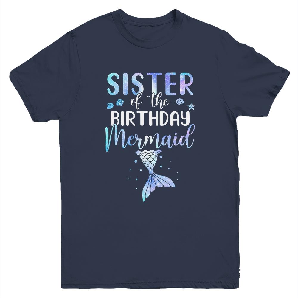 Big Sister Of The Birthday Mermaid Matching Family Youth-Youth Shirt-Youth T-Shirt-Navy