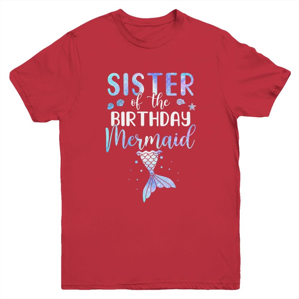 Big Sister Of The Birthday Mermaid Matching Family Youth-Youth Shirt-Youth T-Shirt-Red