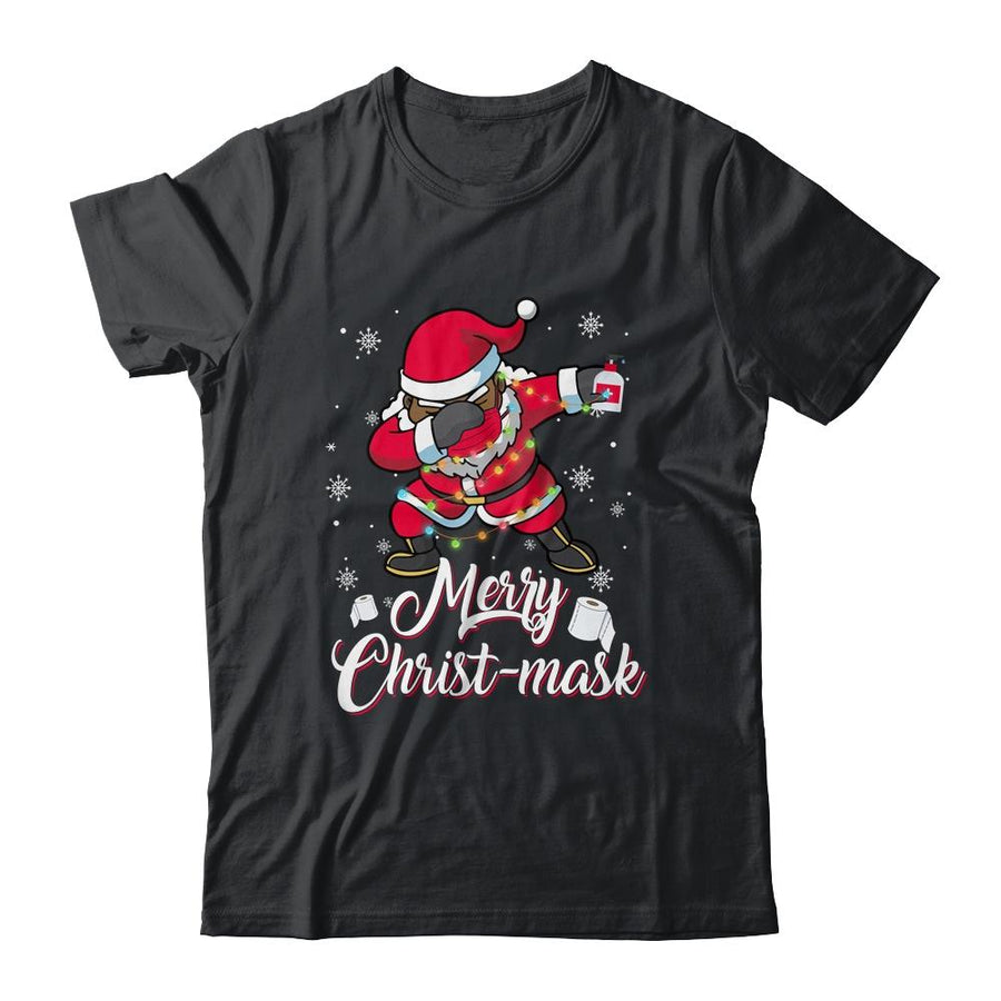 Black African American Christmas Dabbing Santa Wearing Mask-T-Shirt & Sweatshirt-Classic T-Shirt-Black