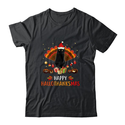 Black Cat Halloween Thanksgiving Christmas Hallothanksmas-T-Shirt & Sweatshirt-Classic T-Shirt-Black
