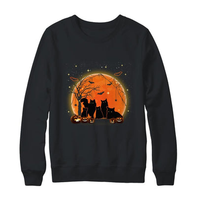 Black Cats Moon Pumpkin Funny Halloween Horror Gifts-T-Shirt & Sweatshirt-Crewneck Sweatshirt-Black