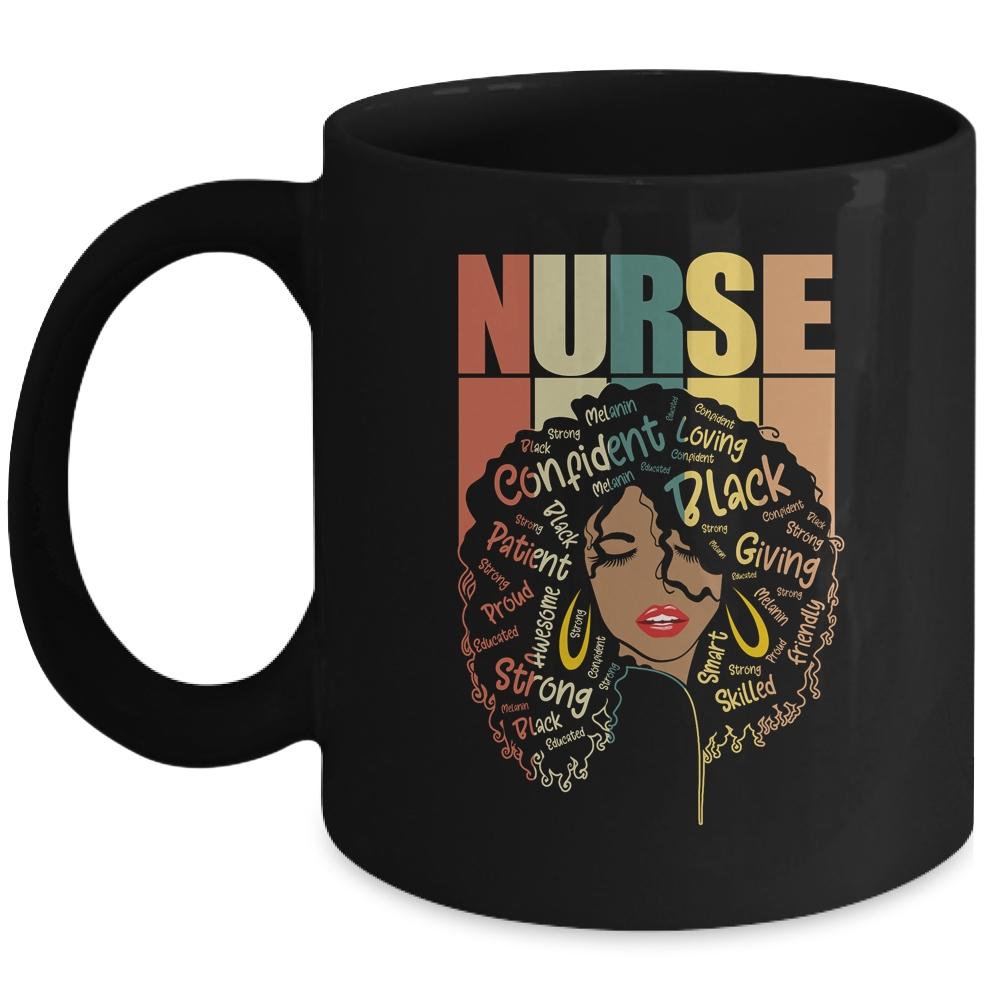 Black Woman Nurse Afro Retro Black History Month Mug-Coffee Mug-Mug-Black