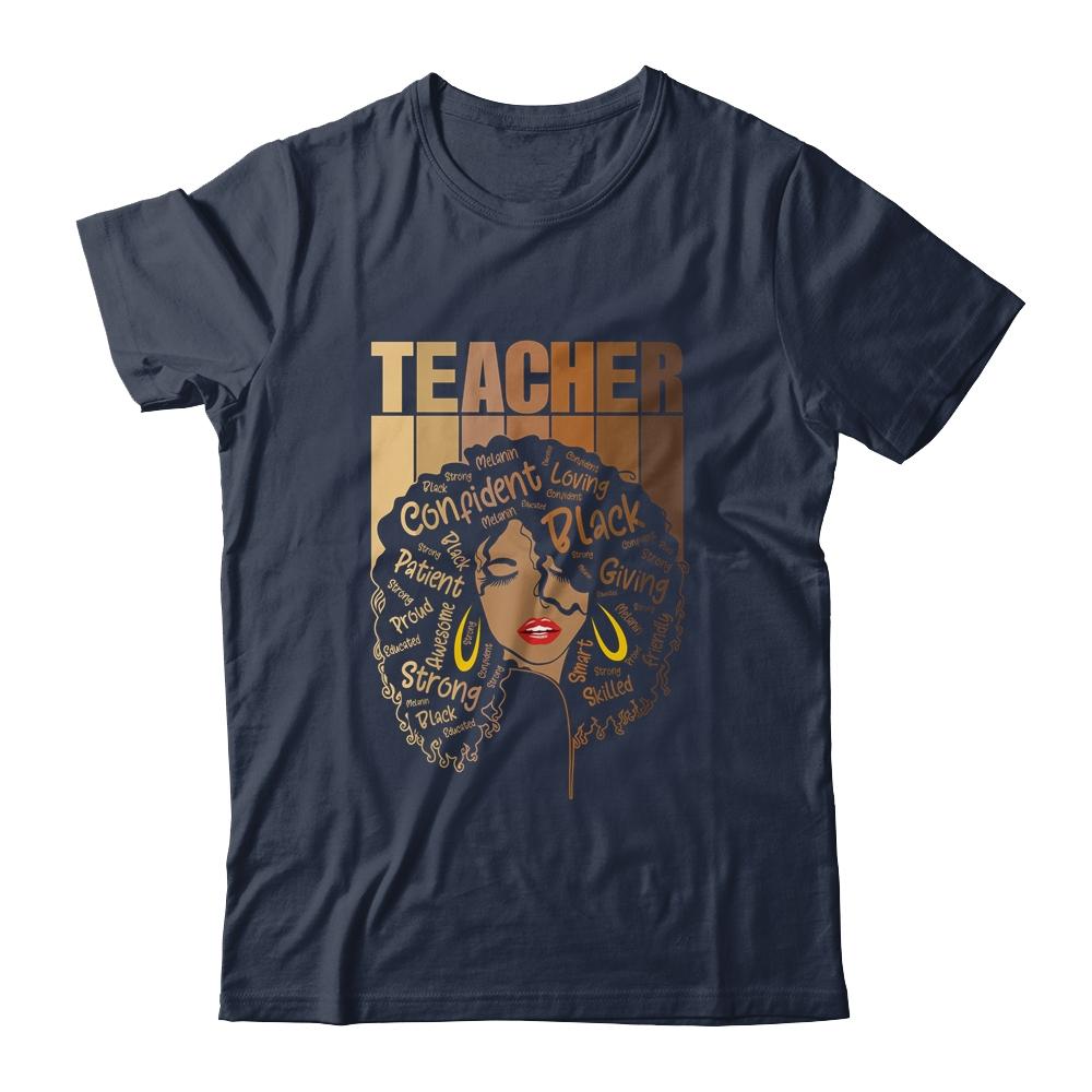 Black Woman Teacher Afro Retro Black History Month-T-Shirt & Tank Top-Classic T-Shirt-Navy