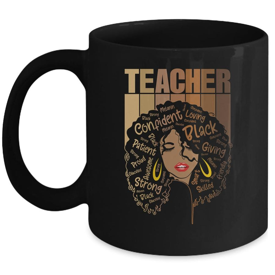 Black Woman Teacher Afro Retro Black History Month Mug-Coffee Mug-Mug-Black