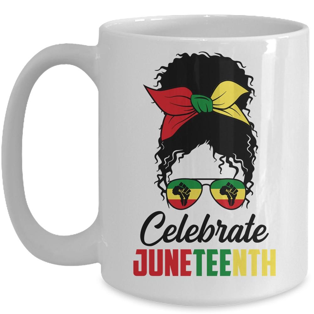 Black Women Messy Bun Hair Juneteenth Independence Day Mug-Coffee Mug-Mug-White