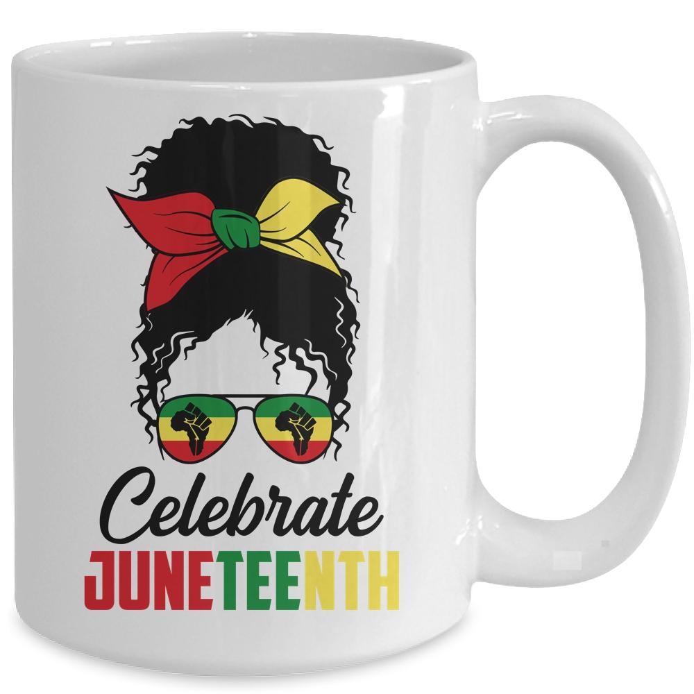 Black Women Messy Bun Hair Juneteenth Independence Day Mug-Coffee Mug-