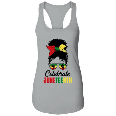 Black Women Messy Bun Hair Juneteenth Independence Day-T-Shirt & Tank Top-Women's Ideal Racerback Tank-Heather Grey