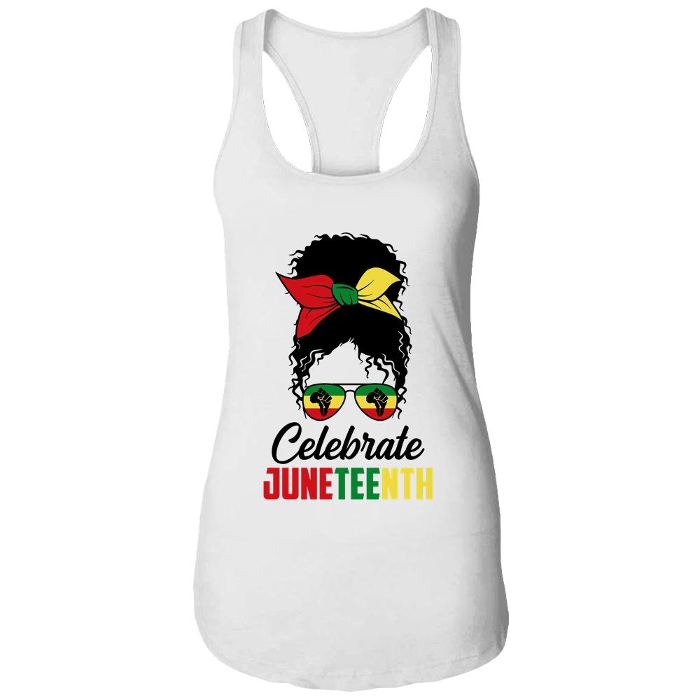 Black Women Messy Bun Hair Juneteenth Independence Day-T-Shirt & Tank Top-Women's Ideal Racerback Tank-White