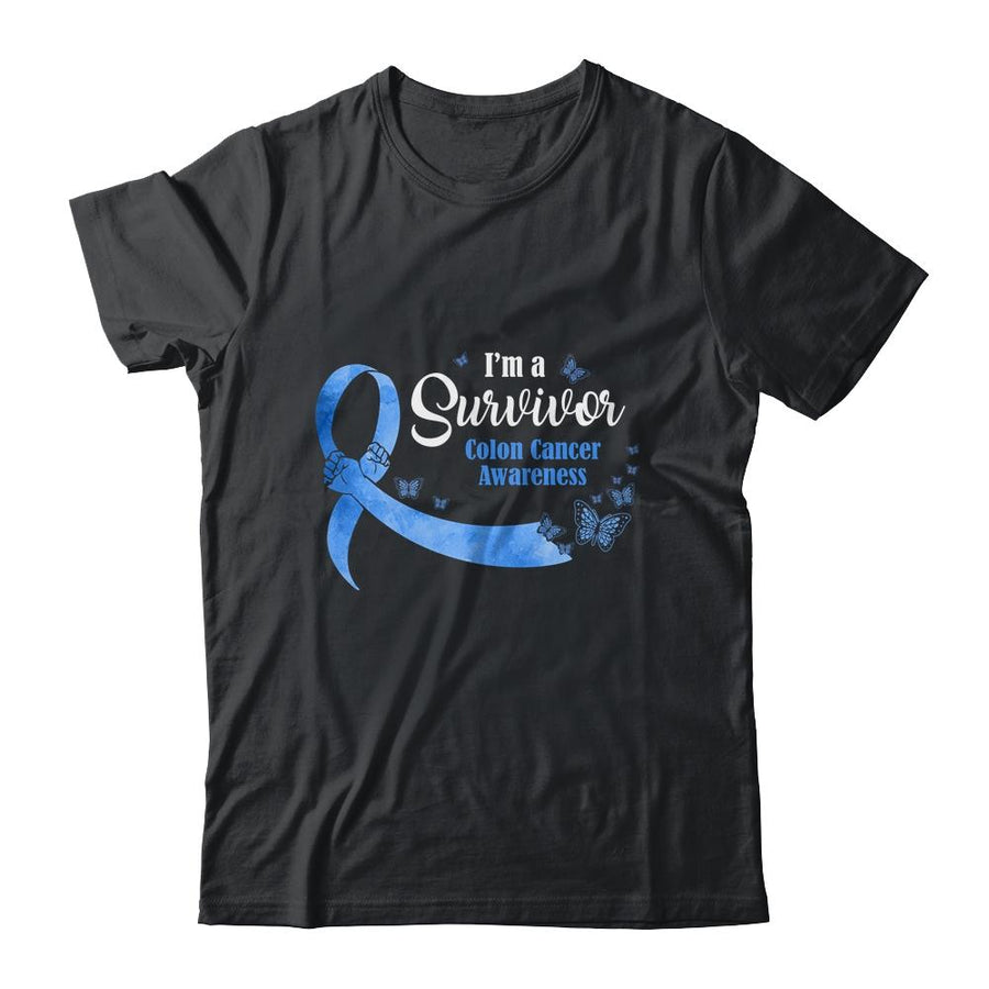 Blue Butterfly I'm A Survivor Colon Cancer Awareness-T-Shirt & Hoodie-Classic T-Shirt-Black