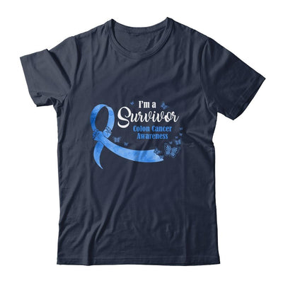 Blue Butterfly I'm A Survivor Colon Cancer Awareness-T-Shirt & Hoodie-Classic T-Shirt-Navy