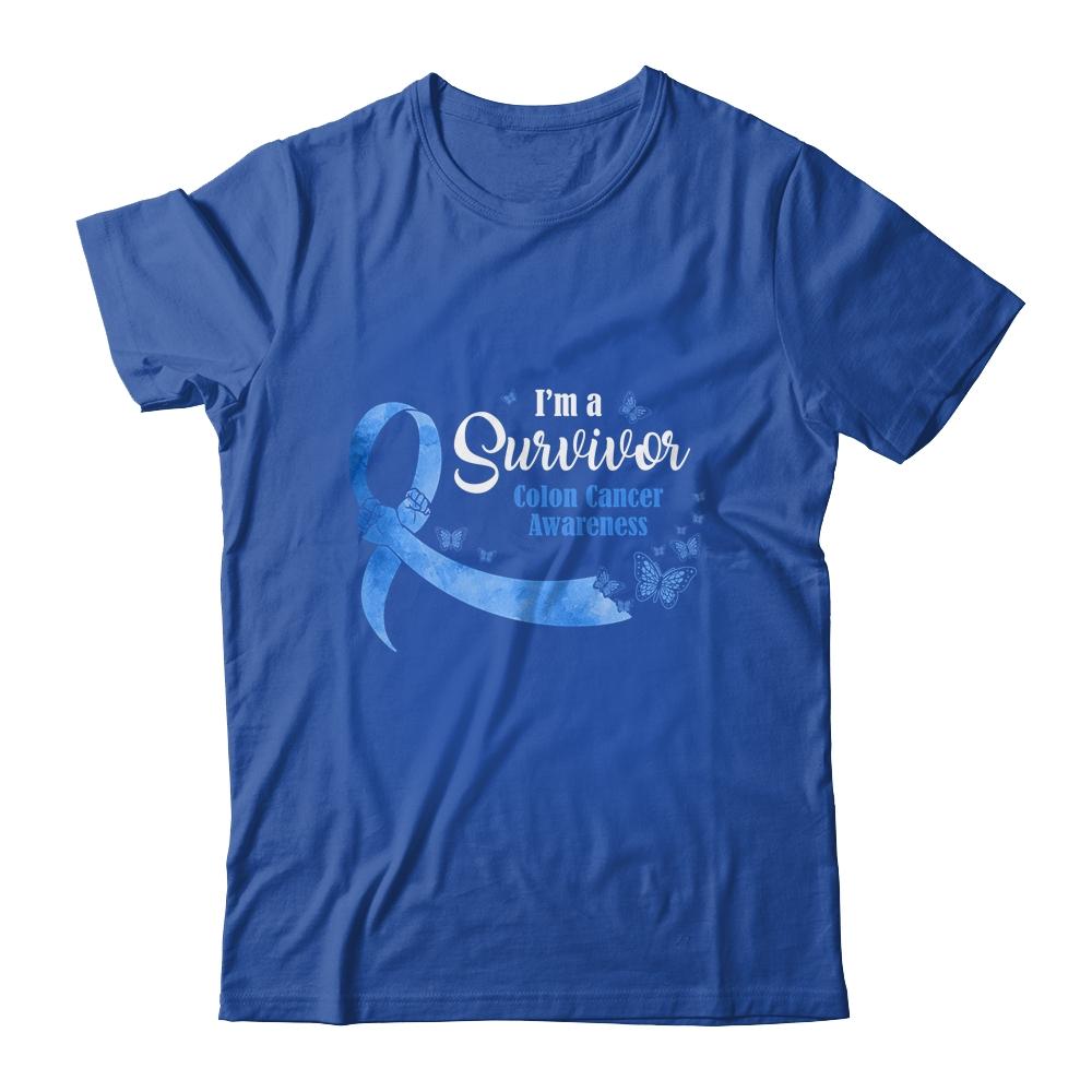 Blue Butterfly I'm A Survivor Colon Cancer Awareness-T-Shirt & Hoodie-Classic T-Shirt-Royal