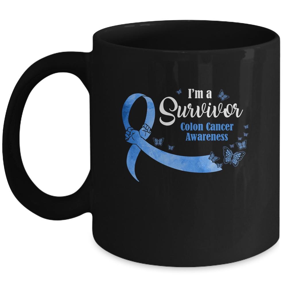 Blue Butterfly I'm A Survivor Colon Cancer Awareness Mug-Coffee Mug-Mug-Black