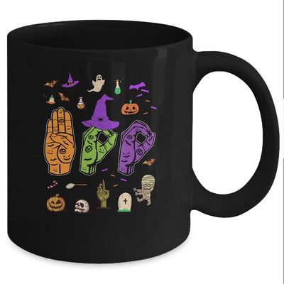 Boo American Sign Language Pride ASL Deaf Halloween Gift Mug-Coffee Mug-Mug-Black