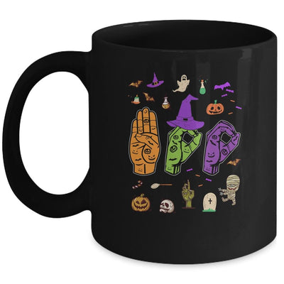 Boo American Sign Language Pride ASL Deaf Halloween Gift Mug-Coffee Mug-Mug-Black