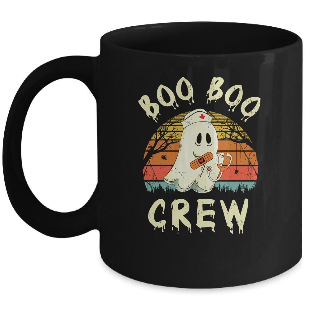 Boo Boo Crew Ghost Nurse Retro Halloween Nursing RN Mug-Coffee Mug-Mug-Black