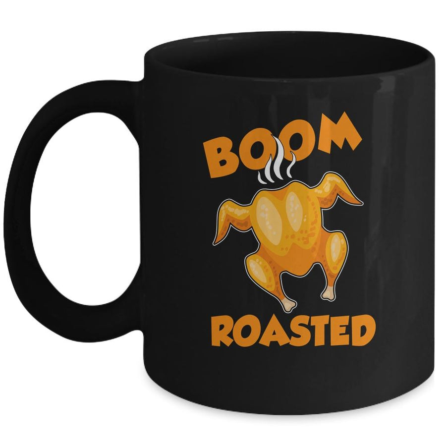 Boom Roasted Happy Thanksgiving Funny Turkey Gift Mug-Coffee Mug-Mug-Black