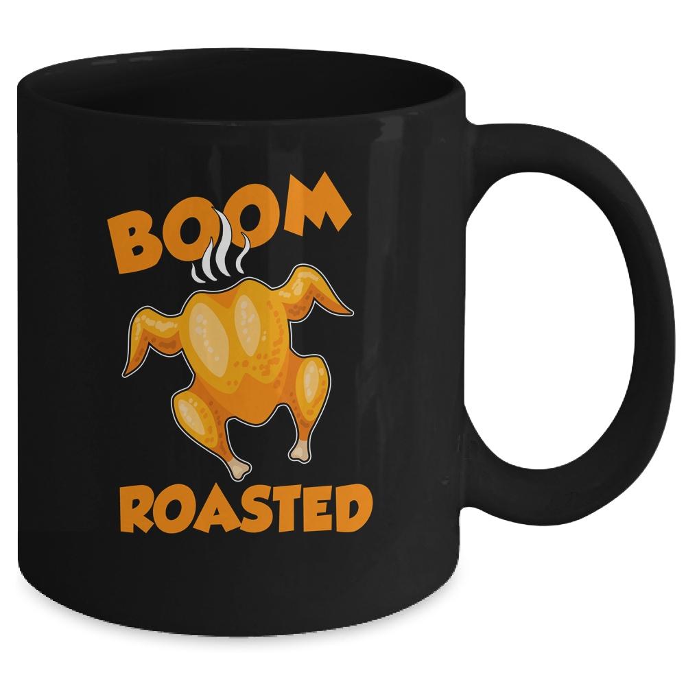 Boom Roasted Happy Thanksgiving Funny Turkey Gift Mug-Coffee Mug-Mug-Black
