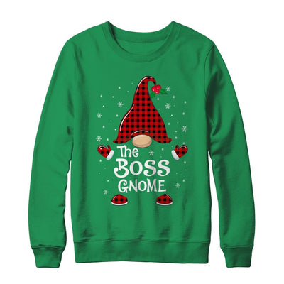 Boss Gnome Buffalo Plaid Matching Christmas Pajama Gift-T-Shirt & Sweatshirt-Crewneck Sweatshirt-Irish Green