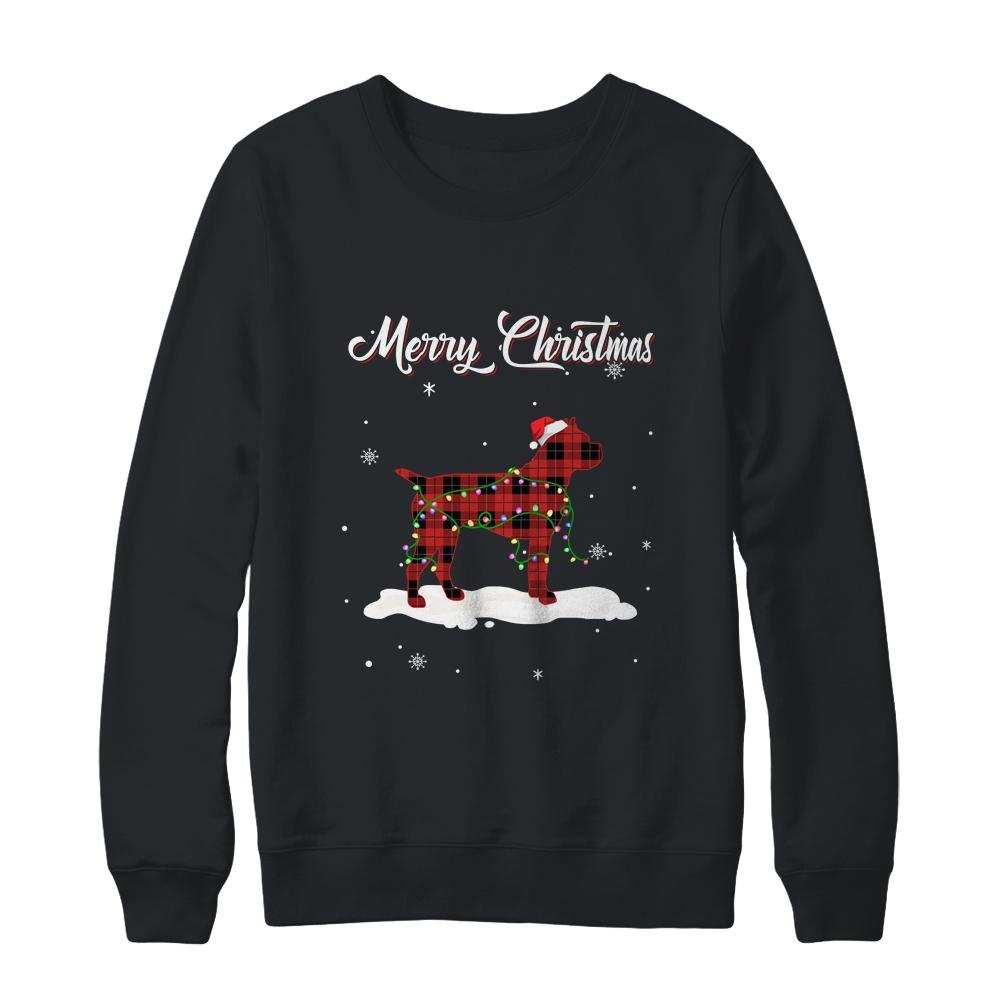 Boxer Christmas Red Plaid Dog Lover Pajama Family Gift-T-Shirt & Sweatshirt-Crewneck Sweatshirt-Black