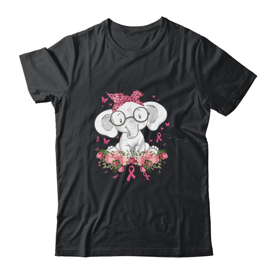 Breast Cancer Awareness Elephant Flowers Pink Ribbon Gift-T-Shirt & Hoodie-Classic T-Shirt-Black