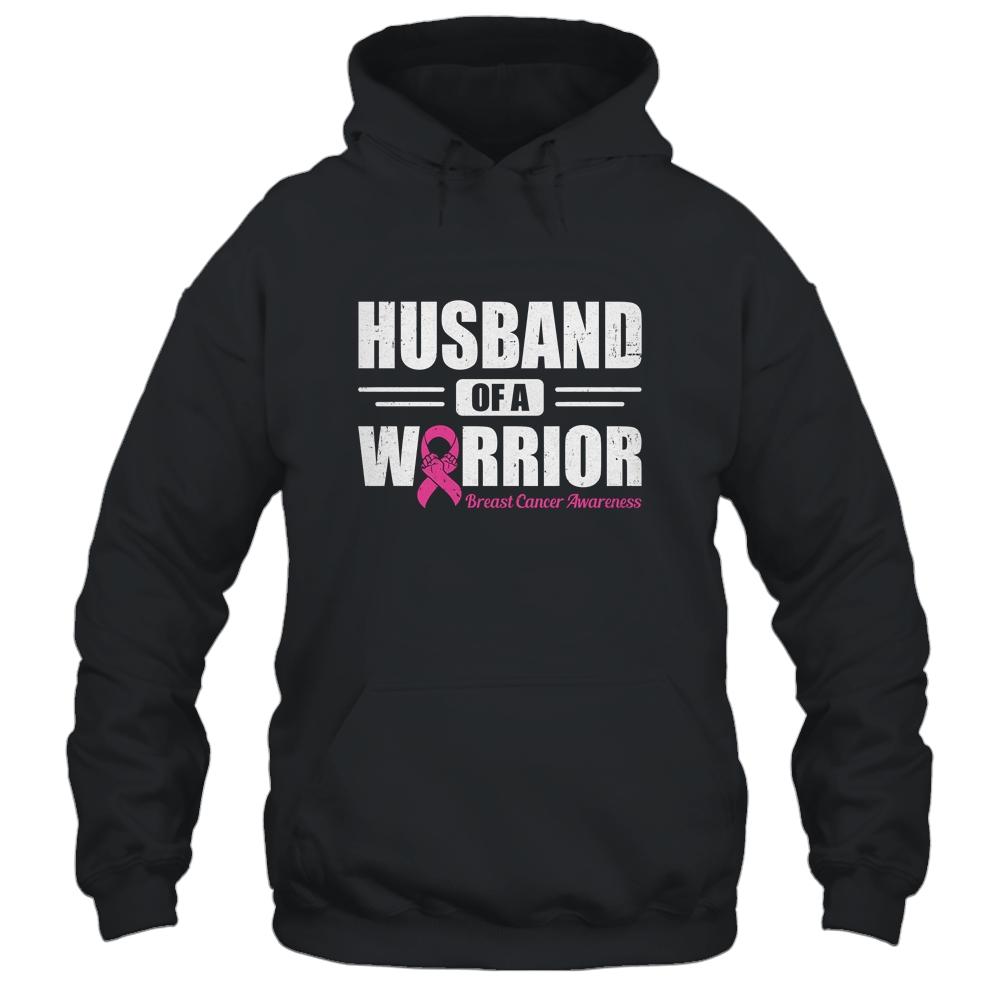 Breast Cancer Awareness Husband Of Warrior Pink Gift-T-Shirt & Hoodie-Pullover Hoodie-Black