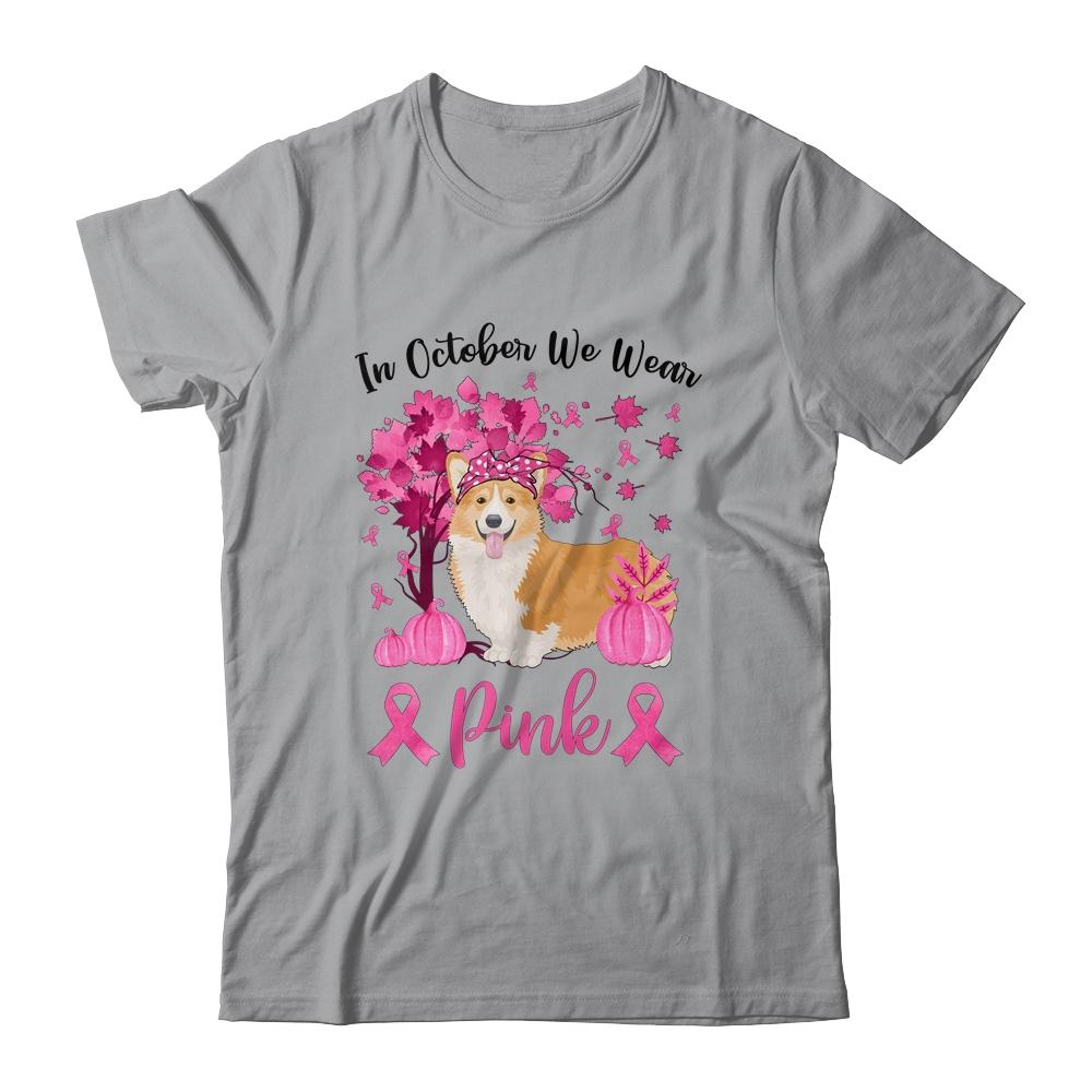 Breast Cancer Awareness In October We Wear Pink Corgi-T-Shirt & Sweatshirt-Classic T-Shirt-Sport Grey