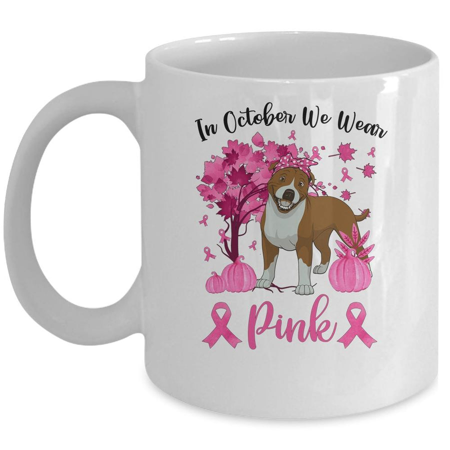 Breast Cancer Awareness In October We Wear Pink Pit bull Mug-Coffee Mug-Mug-White