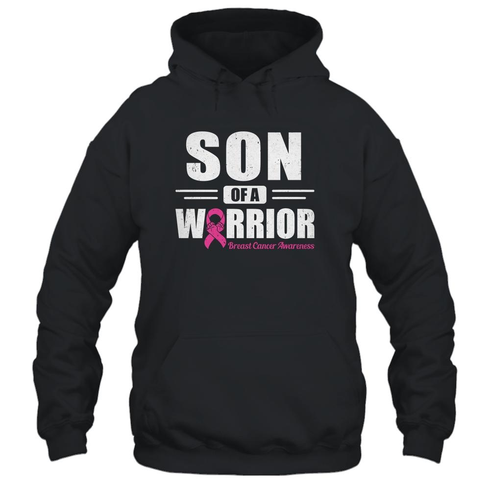 Breast Cancer Awareness Son Of Warrior Pink Gift-T-Shirt & Hoodie-Pullover Hoodie-Black
