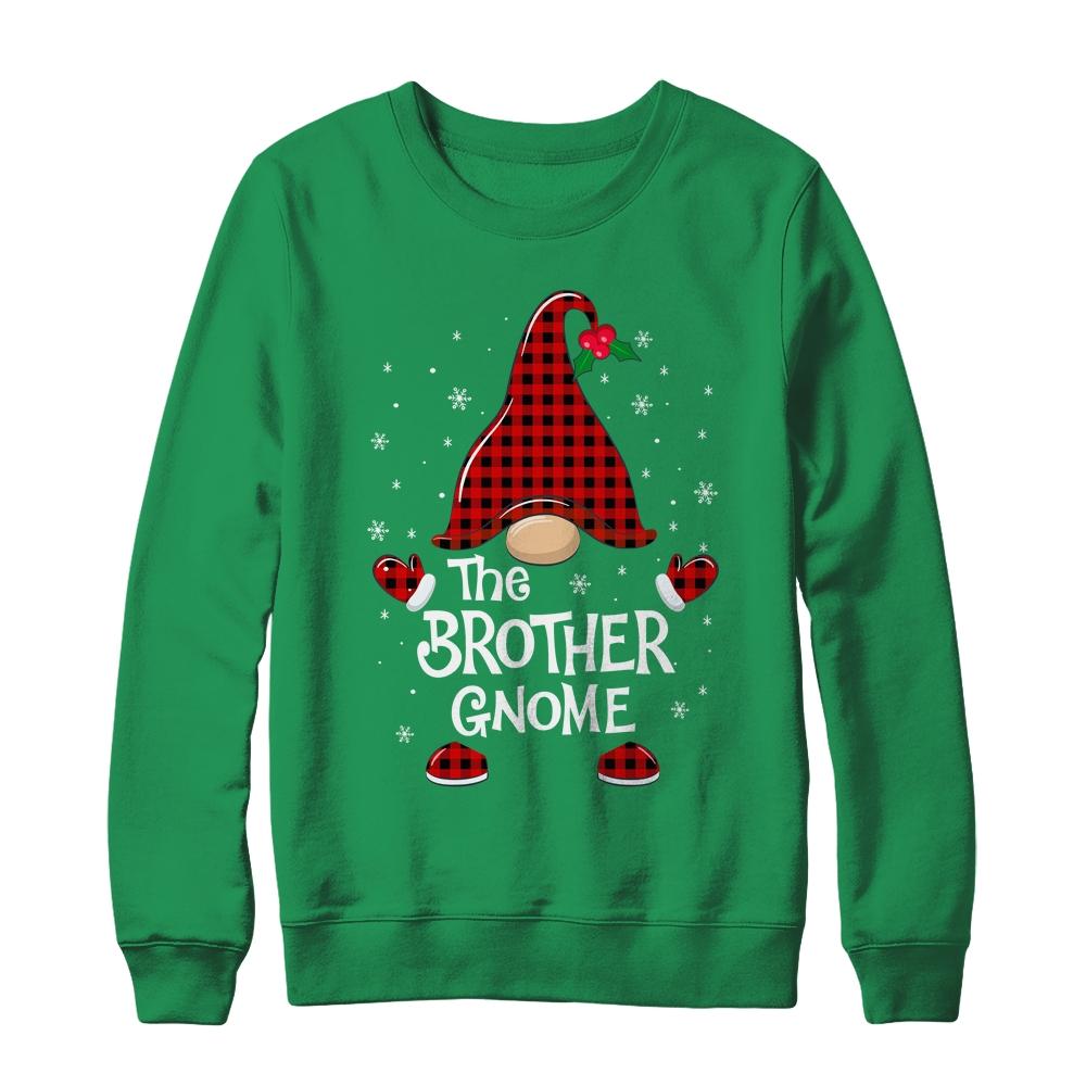 Brother Gnome Buffalo Plaid Matching Christmas Pajama Gift-T-Shirt & Sweatshirt-Crewneck Sweatshirt-Irish Green