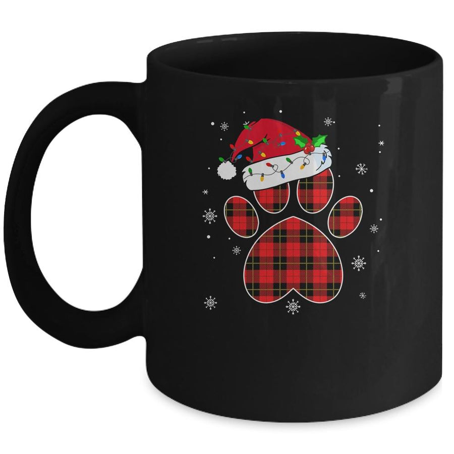 Buffalo Plaid Christmas Paw Dog With Santa Hat Lights Gift Mug-Coffee Mug-Mug-Black
