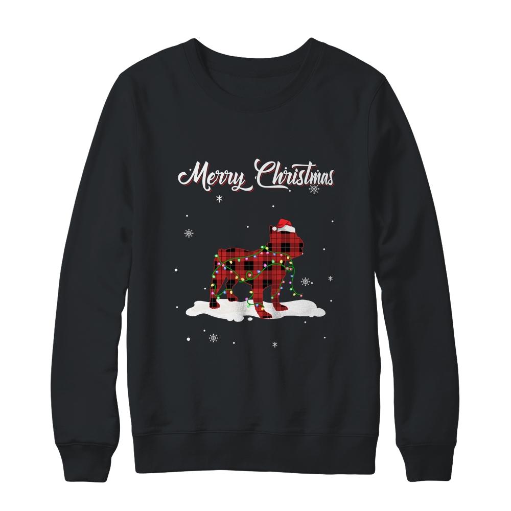 Bulldog Christmas Red Plaid Dog Lover Pajama Family Gift-T-Shirt & Sweatshirt-Crewneck Sweatshirt-Black