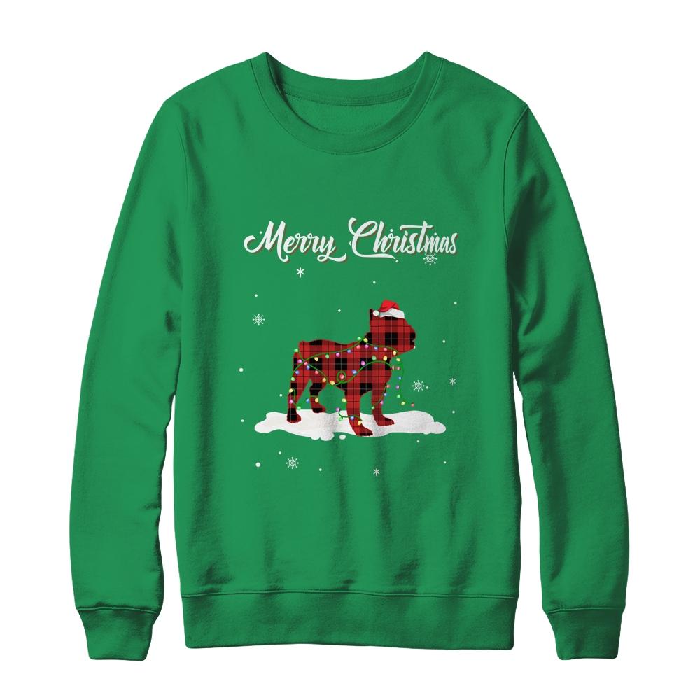 Bulldog Christmas Red Plaid Dog Lover Pajama Family Gift-T-Shirt & Sweatshirt-Crewneck Sweatshirt-Irish Green