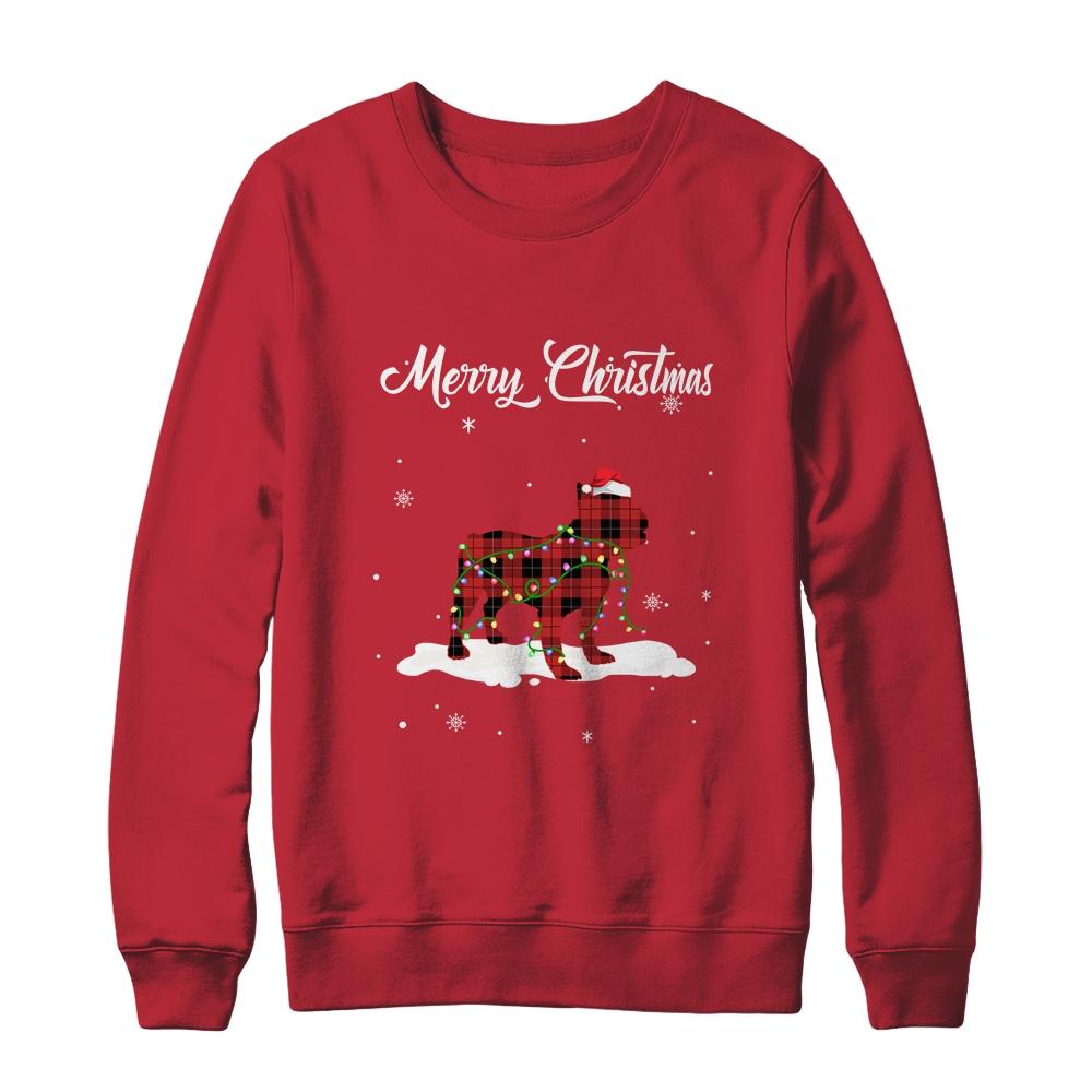 Bulldog Christmas Red Plaid Dog Lover Pajama Family Gift-T-Shirt & Sweatshirt-Crewneck Sweatshirt-Red