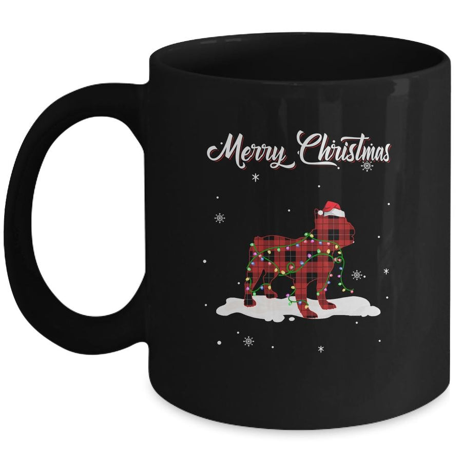 Bulldog Christmas Red Plaid Dog Lover Pajama Family Gift Mug-Coffee Mug-Mug-Black