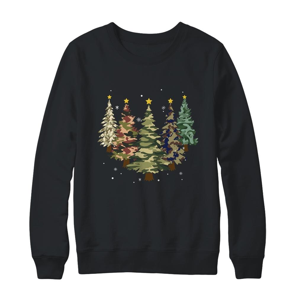 Camo Print Christmas Trees With Camouflage Print Xmas-T-Shirt & Sweatshirt-Crewneck Sweatshirt-Black