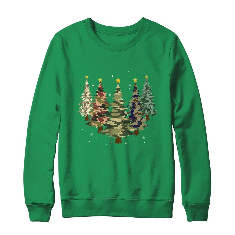 Camo Print Christmas Trees With Camouflage Print Xmas-T-Shirt & Sweatshirt-Crewneck Sweatshirt-Irish Green