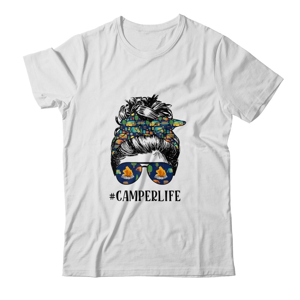 Camper Life Messy Bun Hair Mother's Day Camping Lovers
