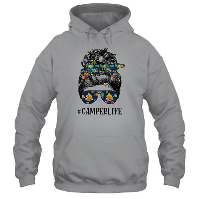 Camper Life Messy Bun Hair Mother's Day Camping Lovers-T-Shirt & Tank Top-Pullover Hoodie-Sport Grey