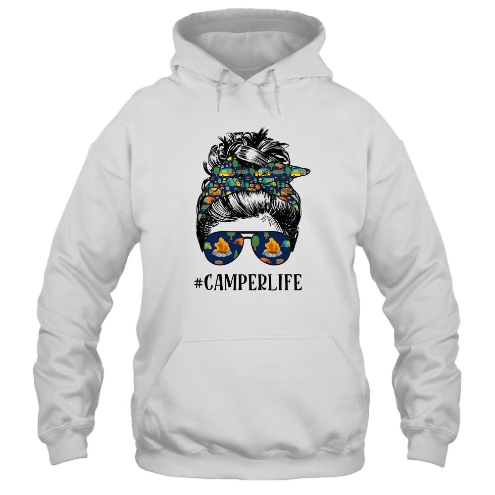 Camper Life Messy Bun Hair Mother's Day Camping Lovers-T-Shirt & Tank Top-Pullover Hoodie-White