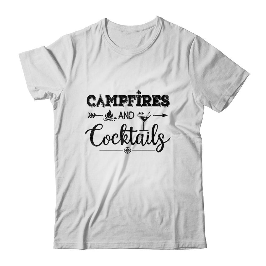 Campfires And Cocktails Love Camping Funny Drinking Wine-T-Shirt & Tank Top-Classic T-Shirt-White